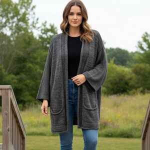 Willow & Clay Green and gray open sweater cardigan 3/4 sleeve Mohair bland OS